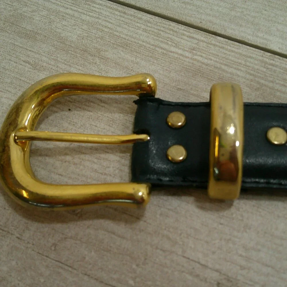 Genuine Leather Argentina Capezio Navy Belt with Shiny Gold Buckle Size SM